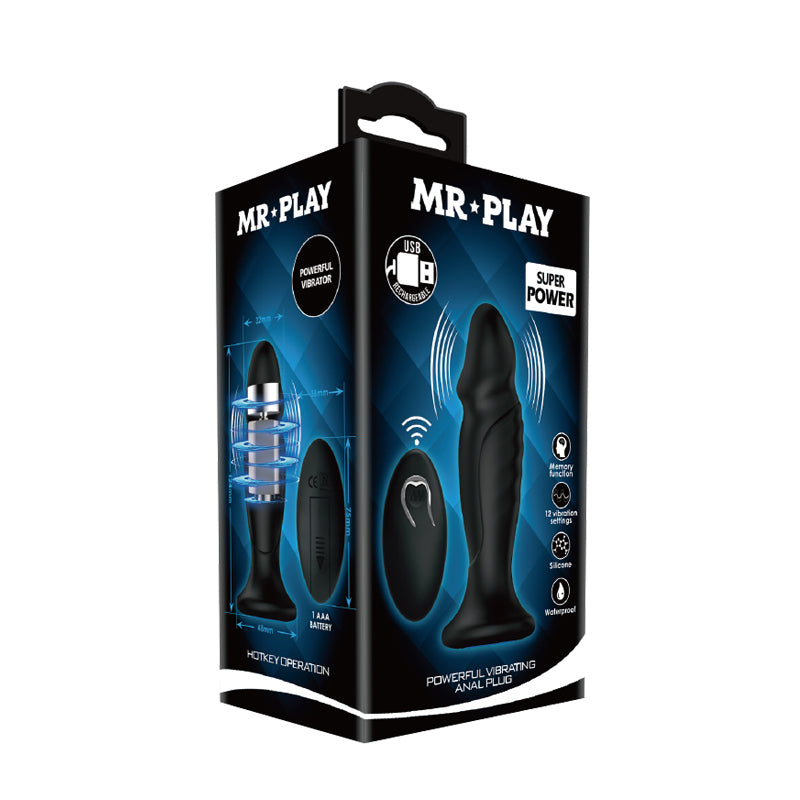 MR PLAY Powerful Vibrating Anal Plug - Black 12.4 cm USB Rechargeable Vibrating Anal Plug with Remote