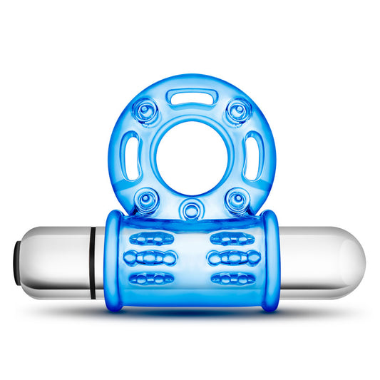 Stay Hard 10-Function Vibrating Bull Ring - Blue Vibrating Cock Ring