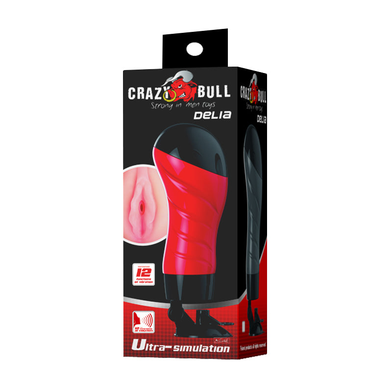 CRAZY BULL DELIA Vibrating Stroker - Flesh Vibrating Vagina Stroker with Suction Base