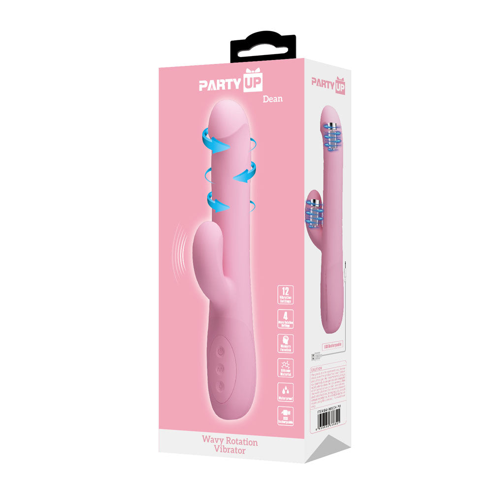 Party Up DEAN Wavy Rotation Vibe - Pink - Pink 23.8 cm USB Rechargeable Rotating Rabbit Vibrator
