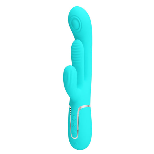 Party Up ANDY Multi Function Vibrator - Teal - Teal 22.2 cm USB Rechargeable Rabbit Vibrator with Flicking and Thumping Tip