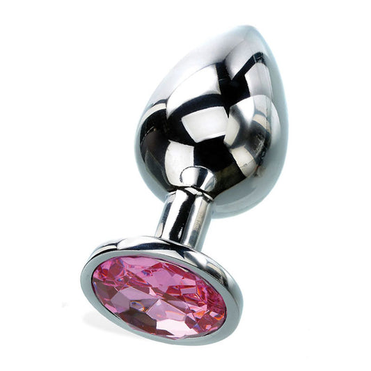 Adam & Eve Pink Gem Anal Plug - Medium - Silver Medium 8.2 cm Metal Butt Plug with Pink Gem