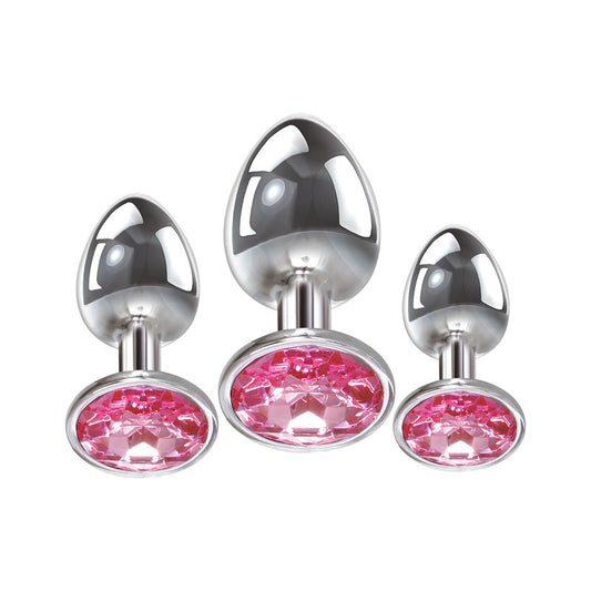 Adam & Eve Pink Gem Anal Plug Set - Metallic Butt Plugs with Gems - Set of 3 Sizes