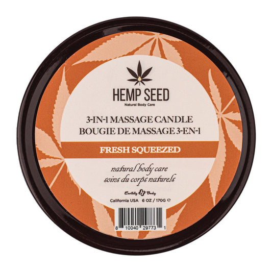 Hemp Seed 3-In-1 Massage Candle - Fresh Squeezed (Bitter Orange, Juicy Peach, Musk) Scented - 170 g