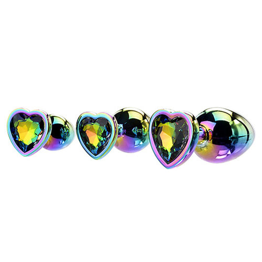 Adam & Eve RAINBOW HEART GEM ANAL TRAINING SET - Multicoloured Metal Anal Plugs with Gem Bases - Set of 3 Sizes