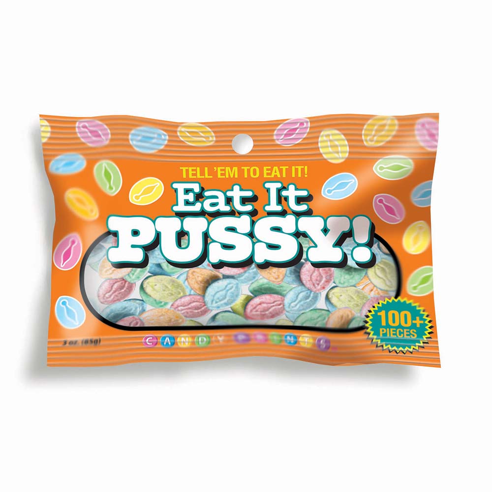 Eat It Pussy! Candy - 85 gram Bag - Novelty Flavoured Vagina Shaped Lollies - 85 gram Bag