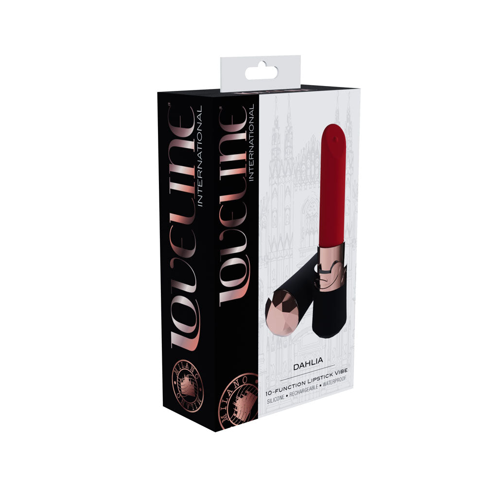 LOVELINE Dahlia - Black - Black/Red 12.5 cm USB Rechargeable Lipstick Vibrator