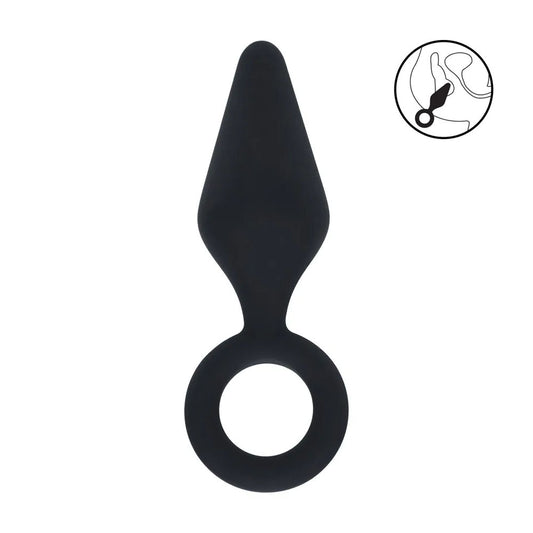 LEVELZ Silicone Anal Plug with Loop - Small - Black - Black Small Butt Plug