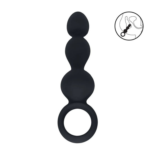 LEVELZ Beaded Silicone Anal Probe with Loop - Black 15.3 cm Beaded Anal Plug