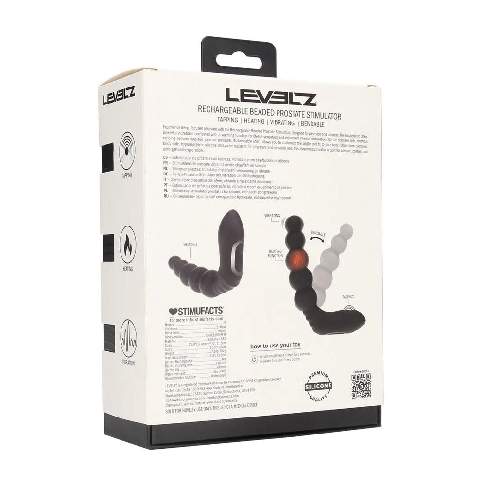 LEVELZ Rechargeable Beaded Prostate Massager - Black USB Rechargeable Heating + Vibrating Prostate Massager