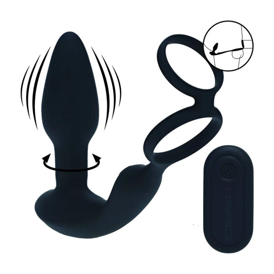 LEVELZ Dual Vibrating Prostate Stimulator with Cock Ring - Black USB Rechargeable Vibrating Butt Plug with Cock Ring