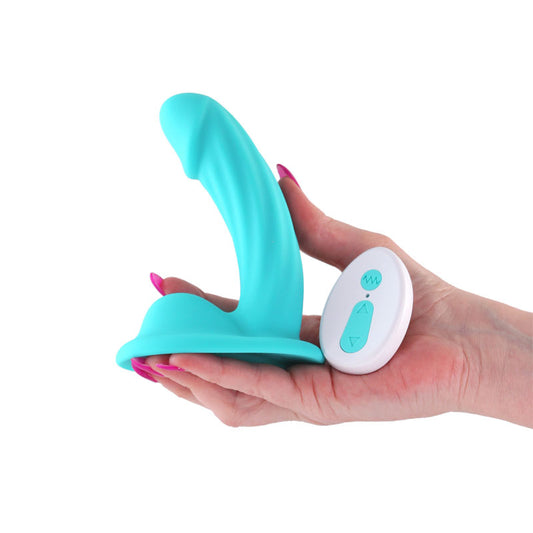 Colours Curve - Vibrating 5'' Dildo - Teal - Teal 12.6 cm USB Rechargeable Vibrating Dildo with Wireless Remote