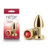 Rear Assets Petite - Gold with Red Gem - Gold 6 cm Metal Butt Plug with Red Round Gem Base