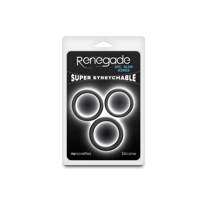 Renegade 3pc Slim Rings - Black - Black Cock Rings - Set of 3 Sizes