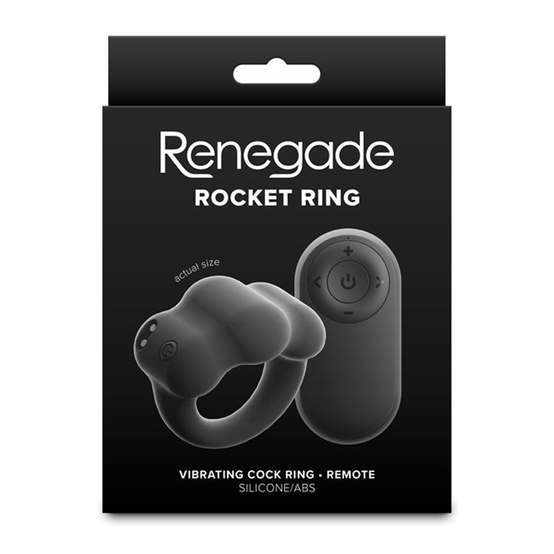 Renegade Rocket Ring - Black - Black USB Rechargeable Vibrating Cock Ring with Wireless Remote