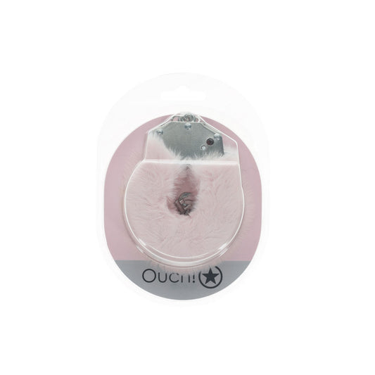 OUCH! Heavy-Duty Fluffy Cuffs - Powder Pink - Powder Pink Fluffy Restraints