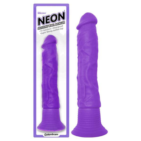 Neon Silicone Wall Banger - Purple 15.2 cm (6'') Vibrating Dong with Suction Cup Base
