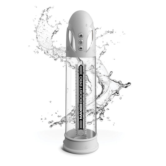 Pump Worx Max Boost Pro Flow - White - White/Clear USB Rechargeable Waterproof Auto Penis Pump