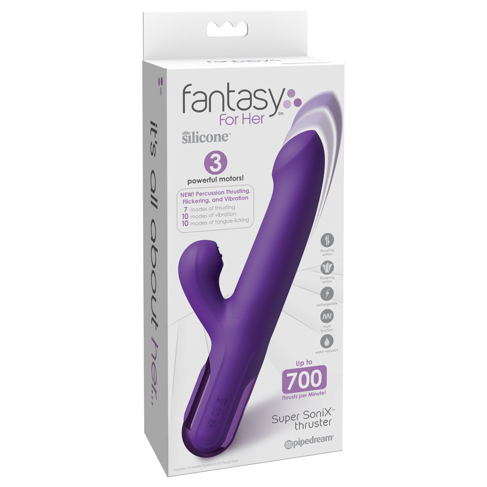Fantasy For Her Super SoniX Thruster - Purple USB Rechargeable Thrusting Rabbit Vibrator