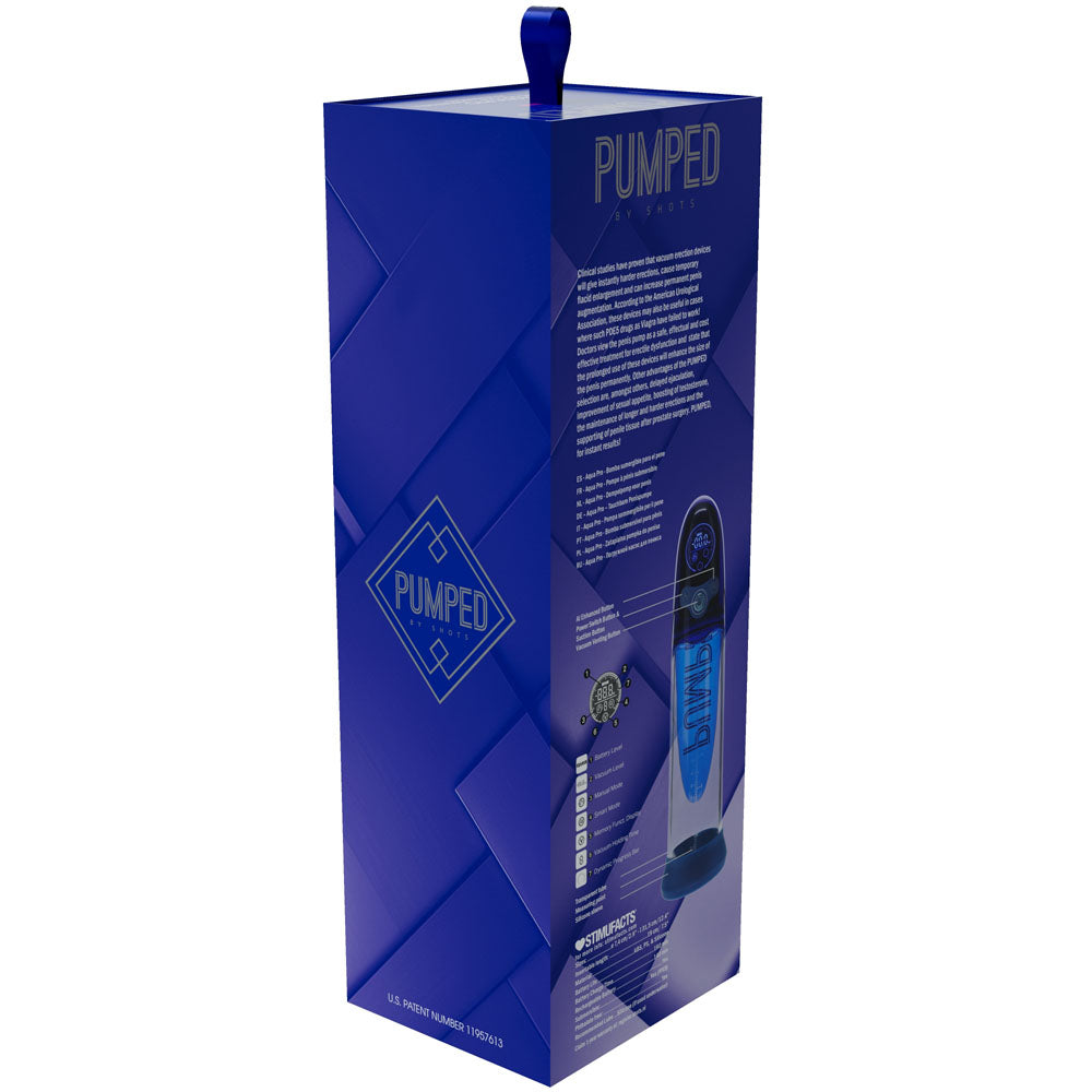 PUMPED Aqua-Pro Auto Pump - Blue - Blue/Clear USB Rechargeable AI-Enabled Submersible Auto Penis Pump