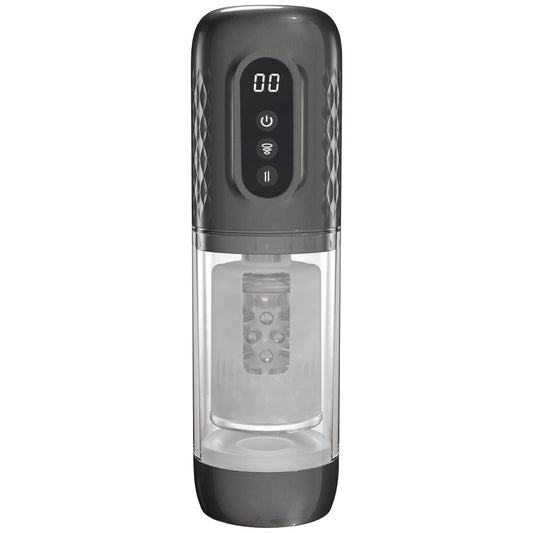 PUMPED Vortex - Gunmetal - Gunmetal Grey/Clear USB Rechargeable Sucking Rotating and Thrusting Auto Masturbator