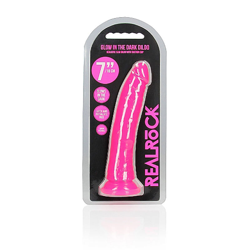 REALROCK 18 cm Slim Glow in the Dark Neon - Pink - Glow in Dark Pink 18 cm (7'') Dong