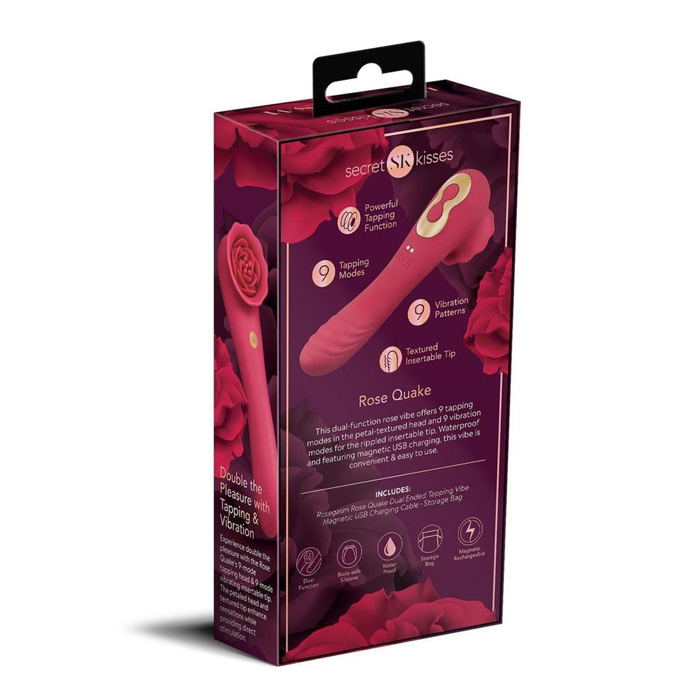 Secret Kisses ROSEGASM ROSE QUAKE - Red 18.8 cm USB Rechargeable Dual Ended Tapping Vibrator