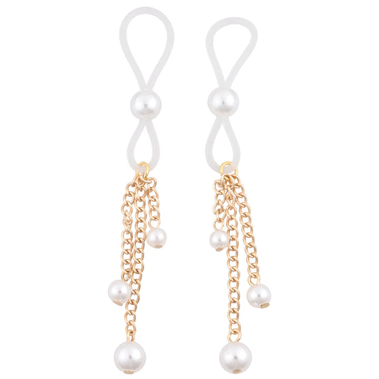 Sex & Mischief Pearl Nipple Ties - Gold/Pearl Nipple Restraints - Set of 2