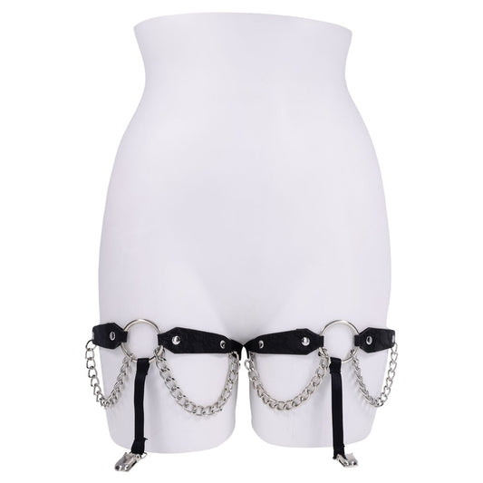 Sex & Mischief Chain Lace Garters - Black/Metal Garters