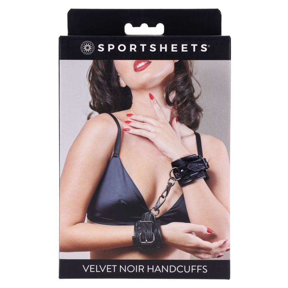 SPORTSHEETS Velvet Noir Handcuffs - Black Adjustable Cuff Restraints