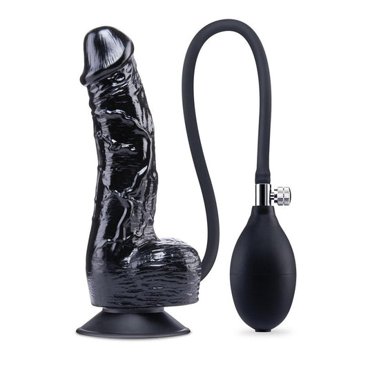 Size Up 6 Inch Inflatable Dildo with Balls - Black 17.8 cm Inflatable Dong