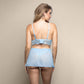 OPULENCE Bralette, Detachable Skirt & Crotchless Pearl G-String ML - Light Blue - M/L Size