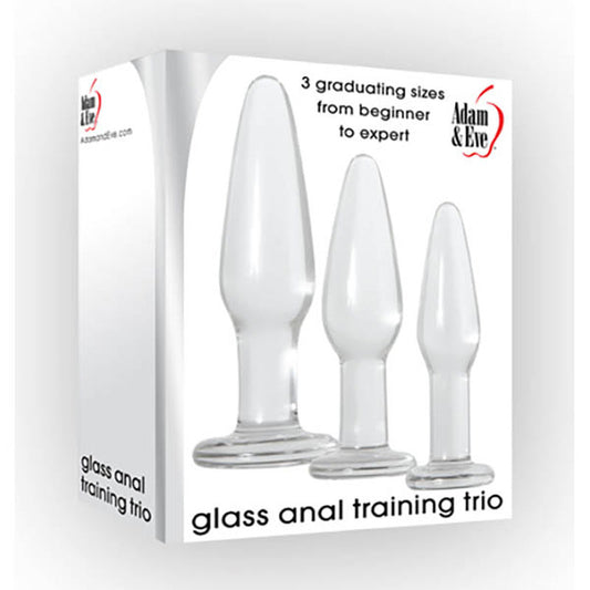 Adam & Eve Glass Anal Training Trio - Clear Glass Butt Plugs - Set of 3 Sizes