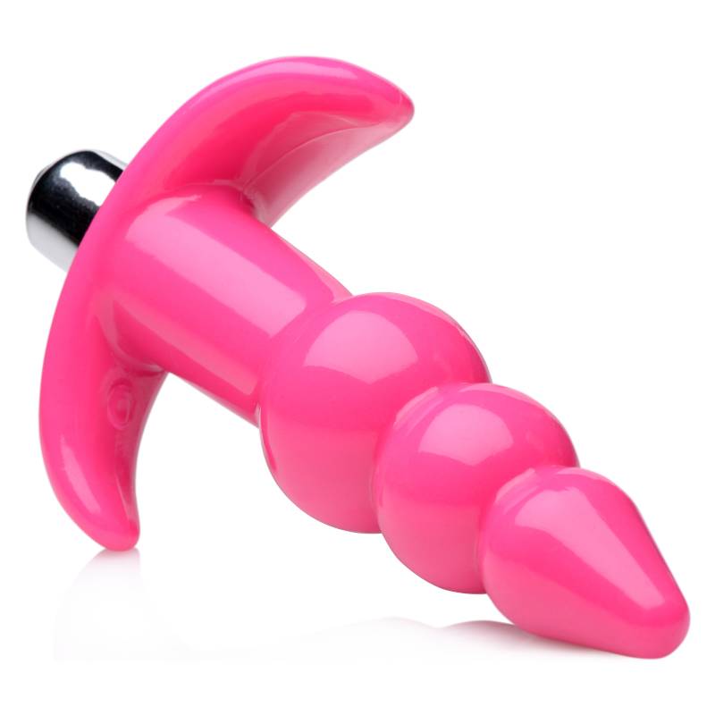 Frisky Ribbed Vibrating Butt Plug - Pink 10.9 cm Vibrating Butt Plug
