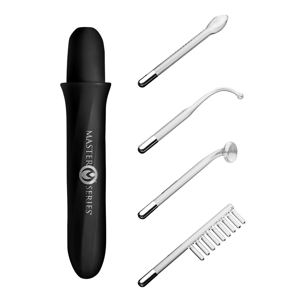 Master Series Electrawand - Black Rechargeable E-Stim Violet Wand with Attachments