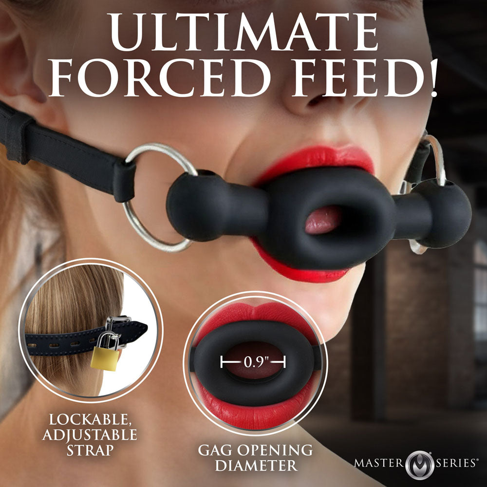 Master Series Forced - Black Silicone Feeding Mouth Gag