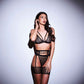 BACI WL Strappy Bra, Garter & Panty Set - Black - Black - S/M Size