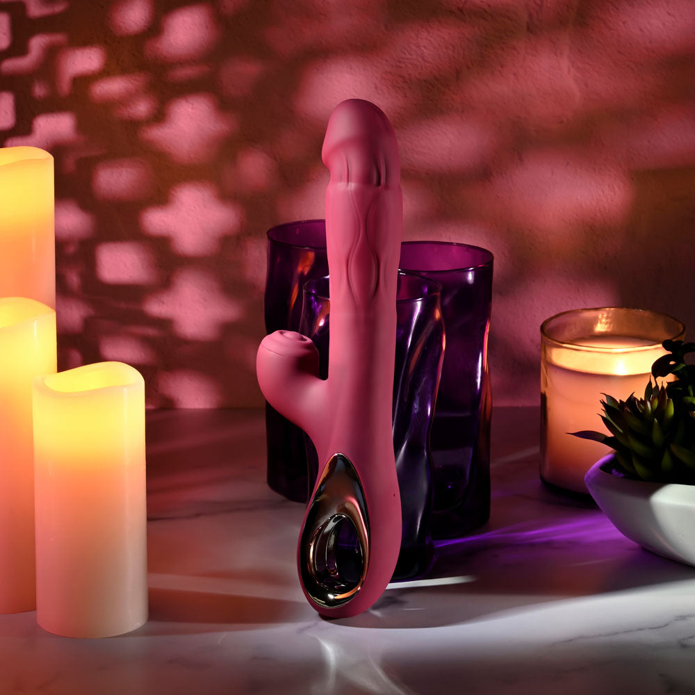 Evolved BURSTING WITH PLEASURE - Red 25.4 cm USB Rechargeable Vibrator with Tapping Clitoral Stimulator