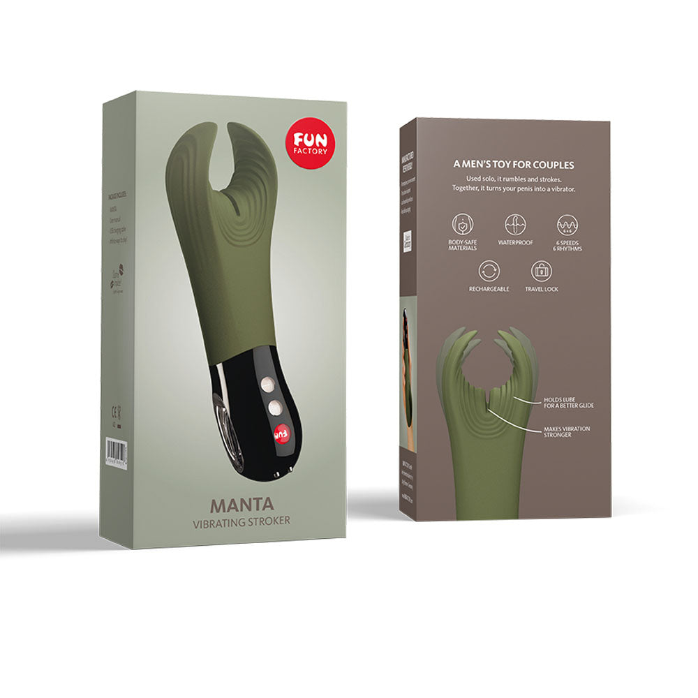 Fun Factory MANTA moss green-black - Moss Green 18 cm USB Rechargeable Mens & Couples Vibrator