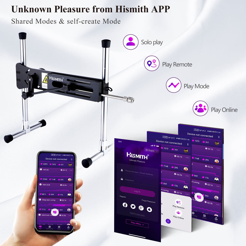 Hismith Premium 3.0 Sex Machine - Black - Black Mains Powered Sex Machine with App Control and Remote