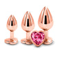 Adam & Eve ROSE GOLD HEART GEM ANAL TRAINING SET - Rose Gold Metal Anal Plugs with Pink Gem Bases - Set of 3 Sizes