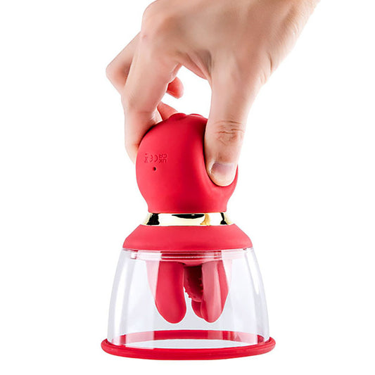 Adam & Eve SQUEEZE-N-PLEASE Pump - Red - Red USB Rechargeable Vaginal Pump with Massaging Tongue and Fingers