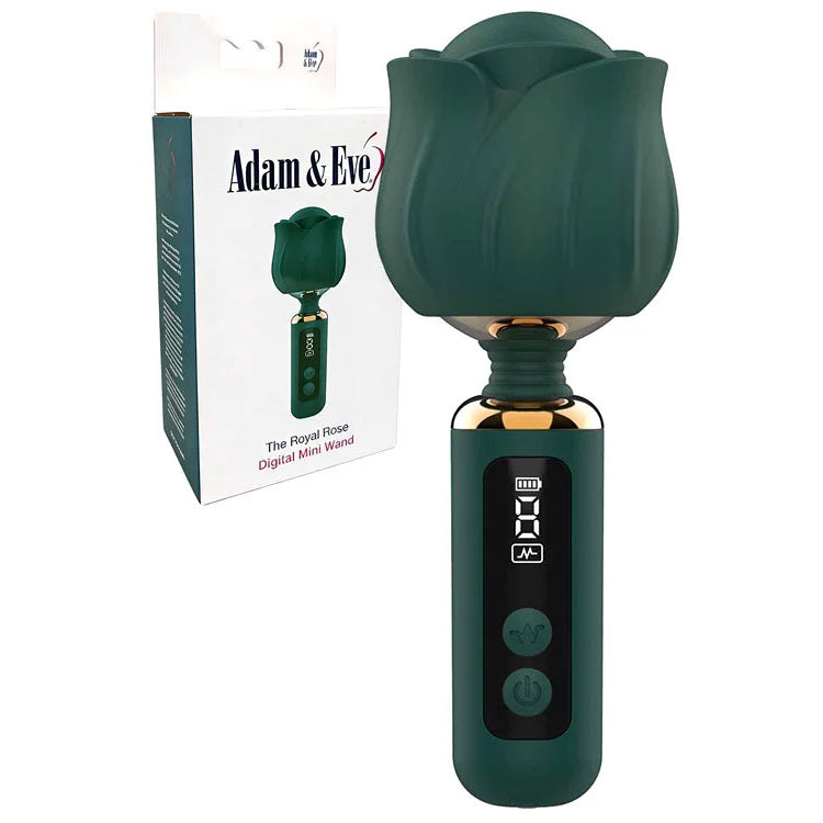 Adam & Eve THE ROYAL ROSE Mini Wand - Green - Green USB Rechargeable Mini Massager Wand