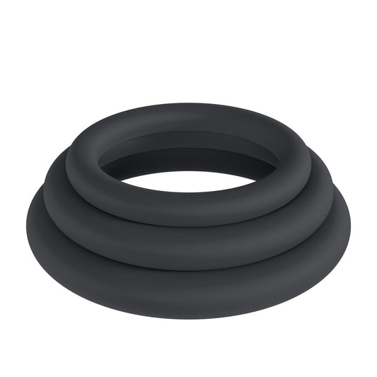 LEVELZ Classic Silicone Cock Ring Set - XS/S/M - Black Cock Rings - Set of 3 Sizes