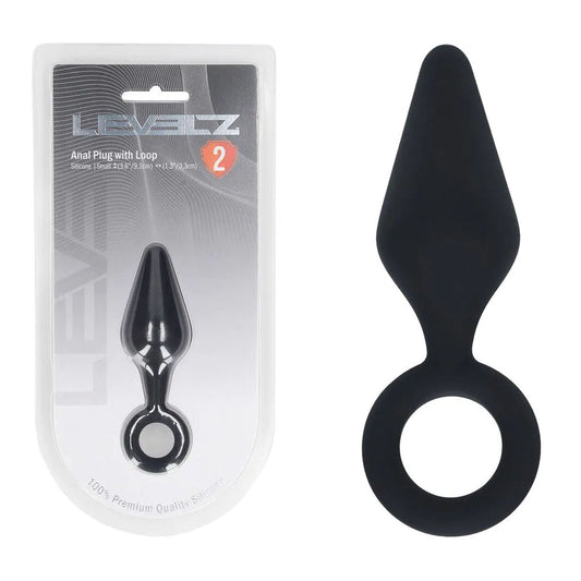 LEVELZ Silicone Anal Plug with Loop - Small - Black - Black Small Butt Plug