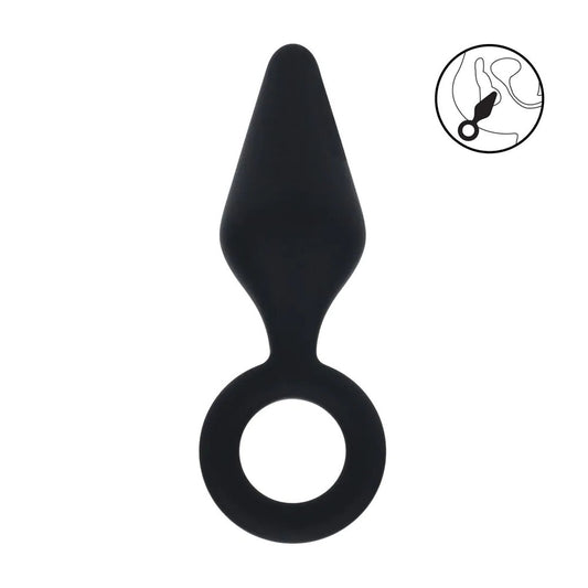 LEVELZ Silicone Anal Plug with Loop - Medium - Black - Black Medium Butt Plug