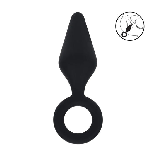 LEVELZ Silicone Anal Plug with Loop - Large - Black Large Butt Plug
