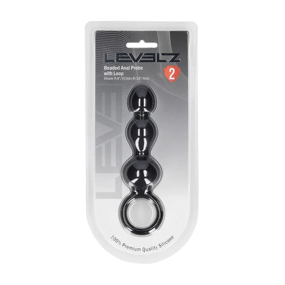 LEVELZ Beaded Silicone Anal Probe with Loop - Black 15.3 cm Beaded Anal Plug