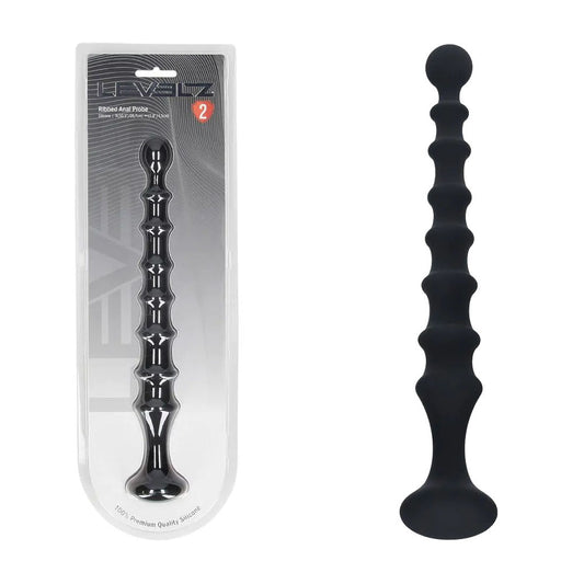 LEVELZ Ribbed Silicone Flared Anal Probe - Black 26.7 cm Anal Beads