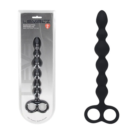 LEVELZ Beaded Silicone Anal Probe with Double Loop - Black 24.5 cm Anal Beads